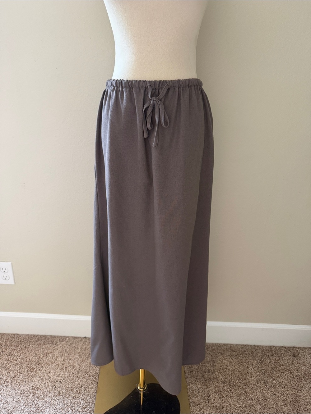 Nordstrom Gray Linen Elastic-Waist Maxi Skirt with Drawstring